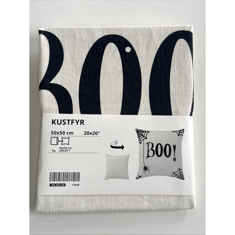 Ikea KUSTFYR Pillow Cushion Cover 20" x 20" Boo Spider Web Off White/Black New